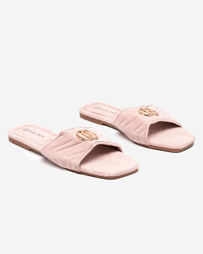 Chaussons pour femme en éco-daim rose clair avec un ornement doré Fanico - Shoes