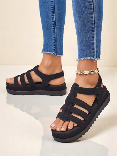 Sandales pour femmes Heraclea Royalfashion à plateforme noires en éco-cuir