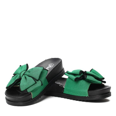 Zielone klapki z kokardką Marjorie- Obuwie
