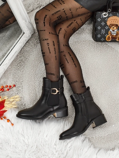 Bottines Noires Aurelia avec Élégant Accent Doré