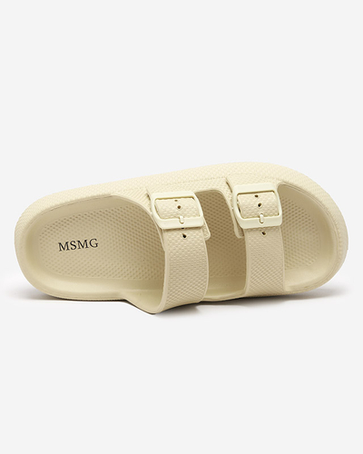 Chaussons femme beige et vert à boucles Eckos - Chaussures