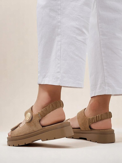 Sandales pour femmes Royalfashion Callisto marron cuir écologique plateforme