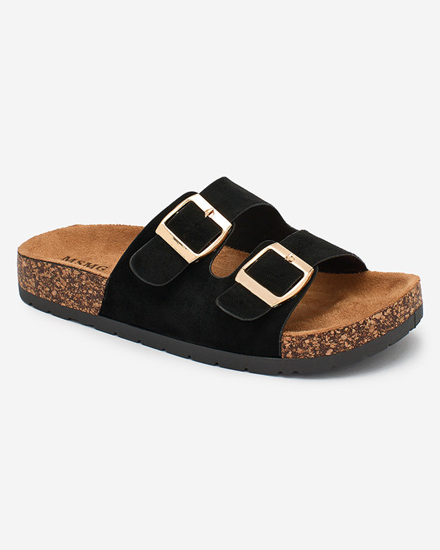 Claquettes pour femmes Letitia noires, en daim, talon plat, design italien