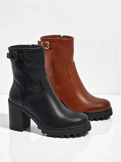 Bottines femme en cuir écologique à talons épais Sylvarra