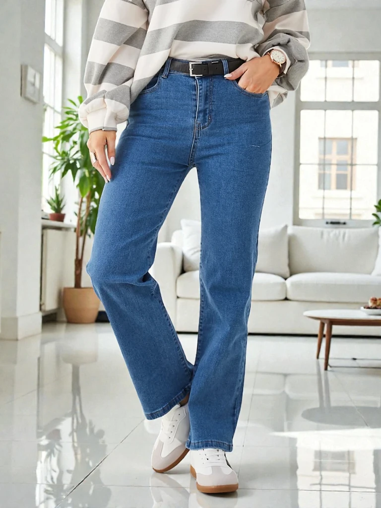 Jeans droits en coton Royalfashion pour femmes