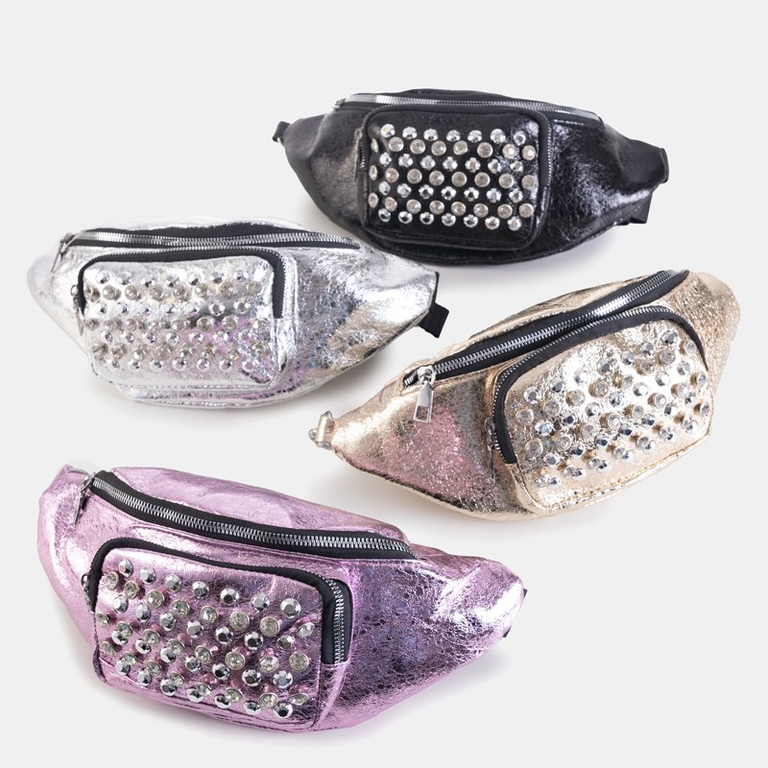 Sac banane argenté pour femme avec oxydes de zirconium - Sacs à main