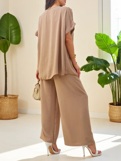 Ensemble Royalfashion en coton pour femmes avec manches courtes et pantalon large