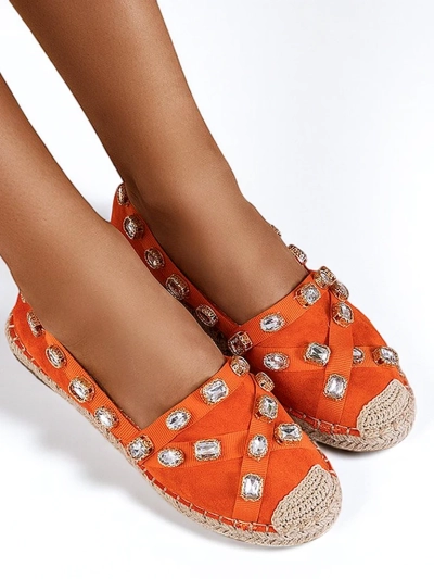 Espadrilles pour femmes orange avec cristaux Wamba - Chaussures