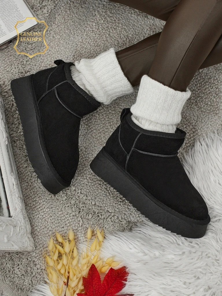 Bottes courtes style bottes de neige pour femmes en cuir naturel Elunara