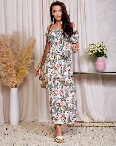 Robe midi à fleurs blanches pour femme - Vêtements