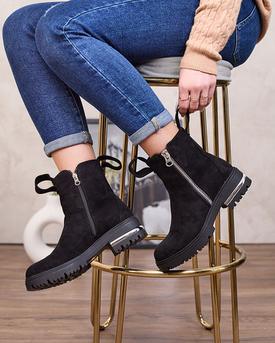 Royalfashion Bottes noires en éco-suède avec sangle et fermetures éclair Redmisala