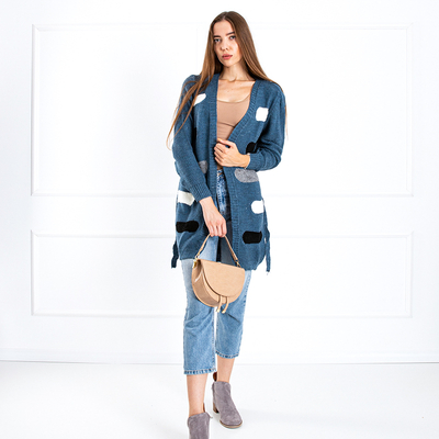 Cardigan bleu noué pour femme à rayures colorées - Vêtements