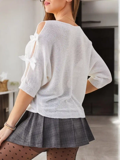 Royalfashion Pull en acrylique pour femmes avec des manches décoratives et des nœuds