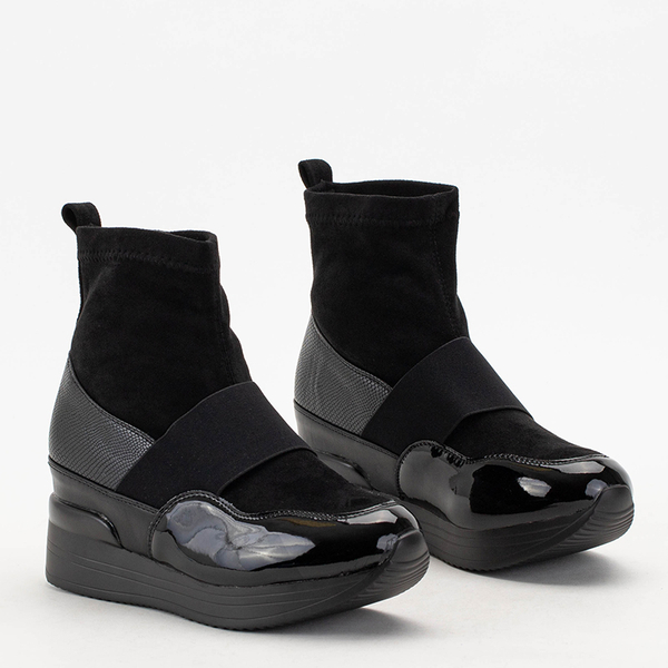 OUTLET Bottines noires pour femmes avec gaufrage et cuir verni Keledi - Footwear