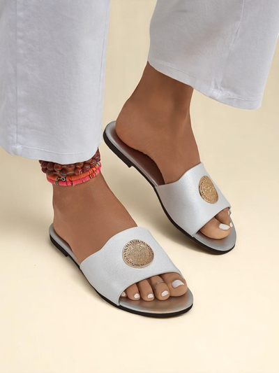 Royalfashion Claquettes plates pour femmes Golden Slip