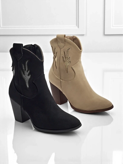 Bottines cow-boy à talon pour femmes avec inserts décoratifs Cendria