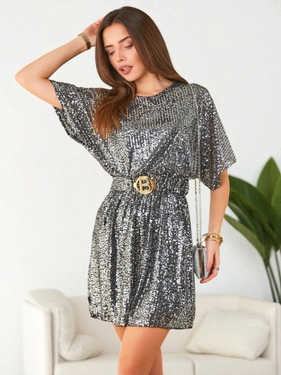 Royalfashion Robe pour femme avec sequins