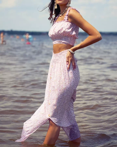 Royalfashion Ensemble rose fleuri pour femme