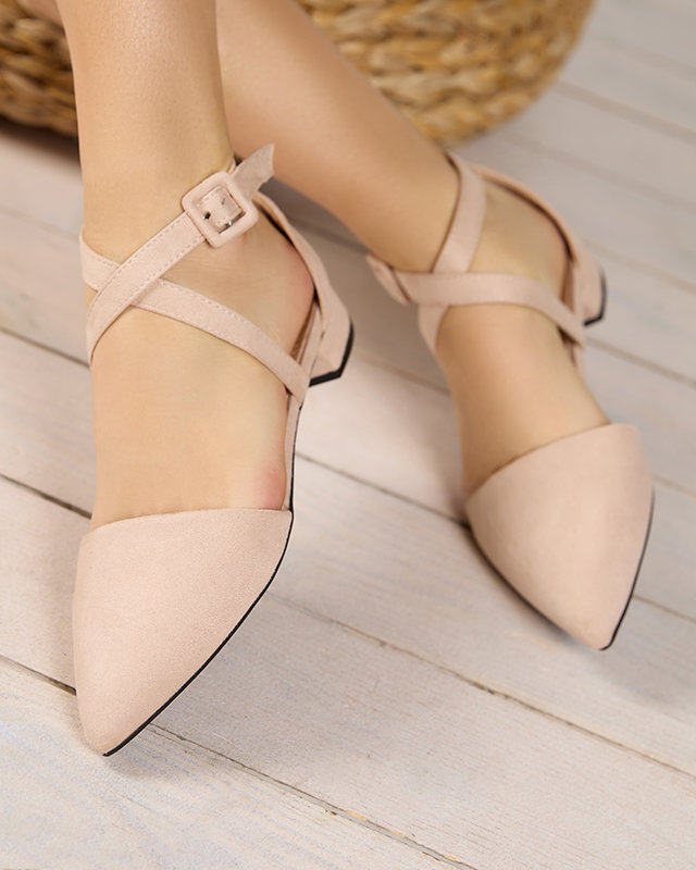 OUTLET Escarpins femme beige et rose à talon plat Qiumi Footwear