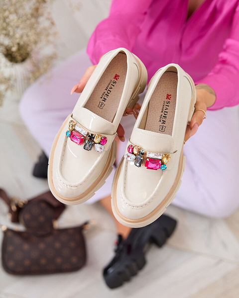 Royalfashion Mocassins crème laqués avec pierres colorées Sarin