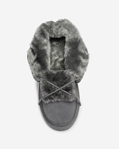 Bottes de neige nouées pour femmes grises avec fourrure Miusho - Chaussures