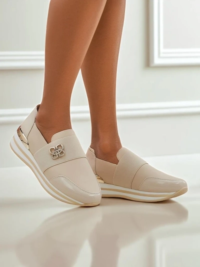 Mocassins pour femmes Aurora Classico Beige cuir écologique talons plats