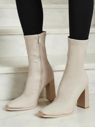 Bottines femme en cuir écologique à talons épais Morvella