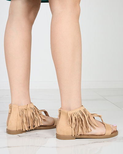 Sandales pour femmes avec pompons beiges Clov- Footwear