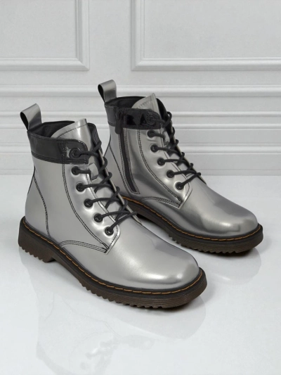 Bottines argentées pour femmes Celestina Eco Cuir Verni avec fermeture éclair