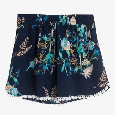 Short femme bleu marine fleuri - Vêtement