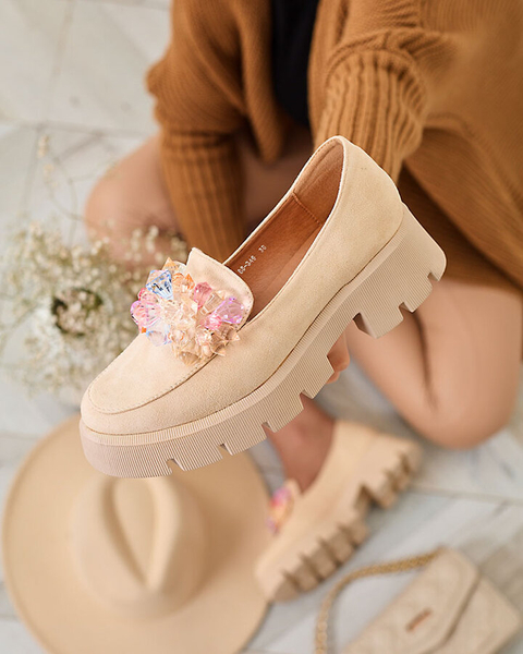 Royalfashion Mocassins femme beige avec cristaux colorés Crystal Glam