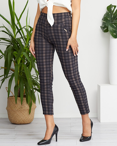 Tregging femme carreaux noir et bleu détails poches - Vêtements