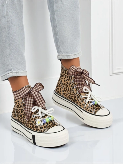 Baskets pour femmes Leonora Leo marron à plateforme – style italien, tissu