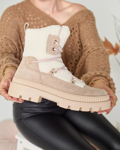 Royalfashion Bottes de trappeur pour femme en peau de mouton marron clair Getatsa