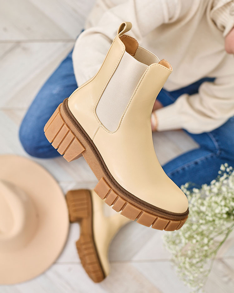 Royalfashion Bottes pour femme beige à semelle solide Eferope