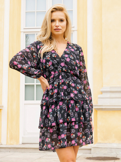 Robe femme noire fleurie - Vêtements