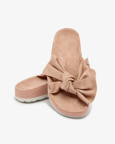 OUTLET Royalfashion Tongs en suédine écologique rose pour femme avec nœud Merisah