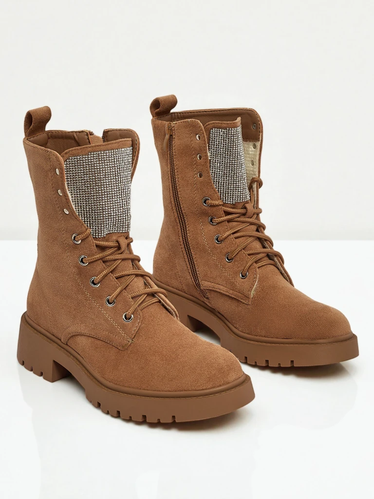 Bottines lacées en éco-daim pour femmes Ferlyne