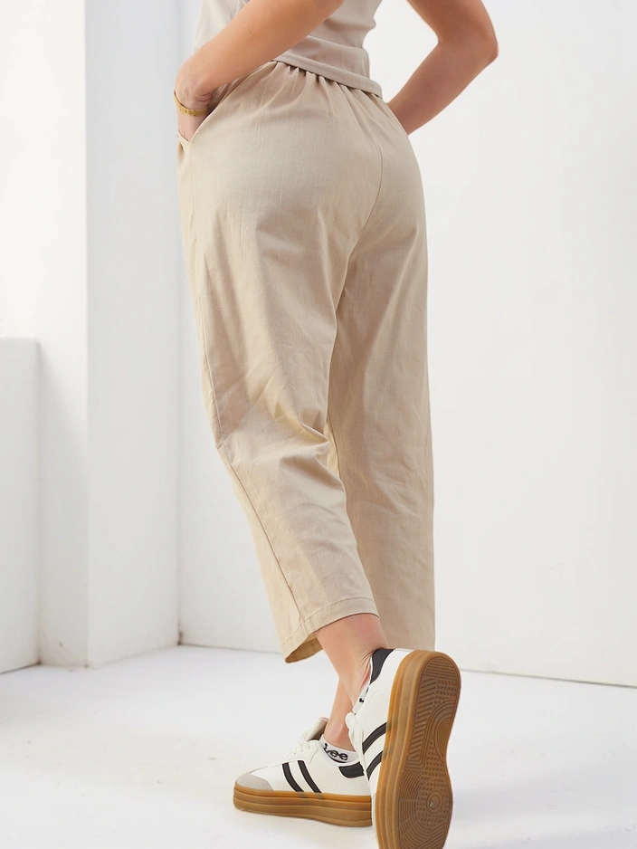 Pantalons larges en coton pour femmes Royalfashion avec une ceinture