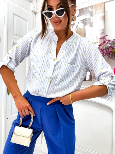 Chemise rayée Royalfashion pour femmes avec des citrons et un col en V