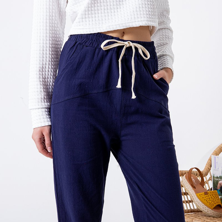 Pantalon droit femme en coton bleu marine GRANDE TAILLE - Vêtements