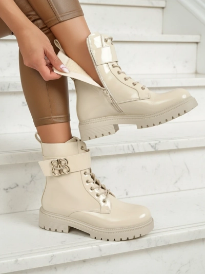 Bottines beiges Ariadne en cuir écologique avec fermeture éclair, bout rond et élégant
