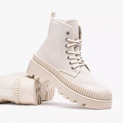 OUTLET Bottines femme crème à talon plat Roulle - Footwear