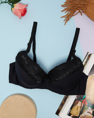 Soutien-gorge noir pour femme avec empiècement en dentelle - Sous-vêtements