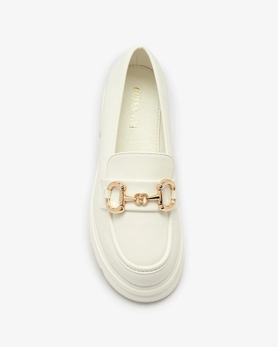 OUTLET Mocassins pour femmes blancs avec ornements dorés Riasse - Chaussures
