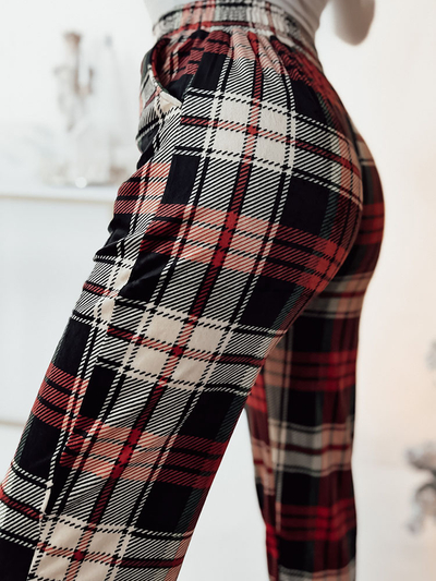 Royalfashion Pantalon à carreaux en velours rouge pour femme