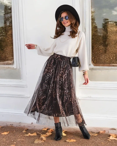 Jupe midi à motif pour femmes de Royalfashion avec tulle
