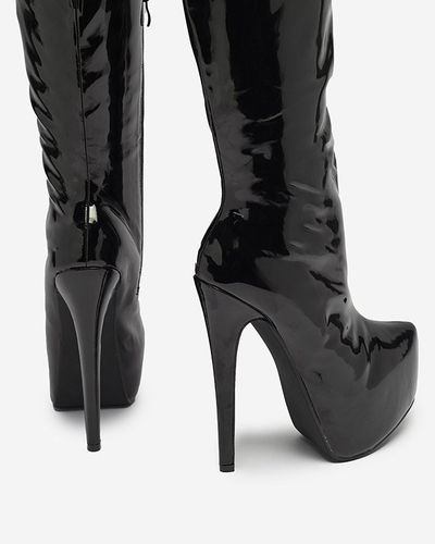 OUTLET Bottes montantes laquées pour femme en noir Leccie- Footwear