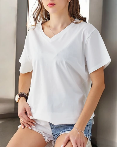 T-shirt décontracté en coton pour femmes Royalfashion avec col en V