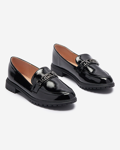 Mocassins laqués pour femmes avec ornement en noir Horiff- Footwear
